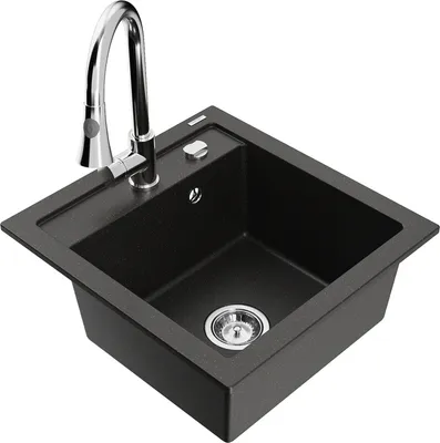 Produktbild von Mexen Vito 1-Becken-Granit-Spüle mit Mischbatterie Elia, Schwarz/Gold metallisch - 6503-75-670101-00