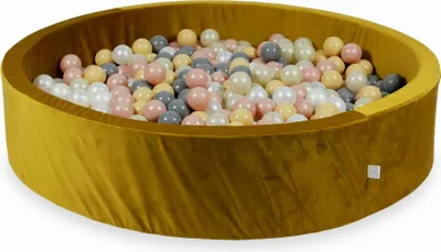 Produktbild von Bällebad 130x30 Samt Gold – Mit 600 Bällen / Beige, Roségold, Hellgold, Perlmutt, Grau