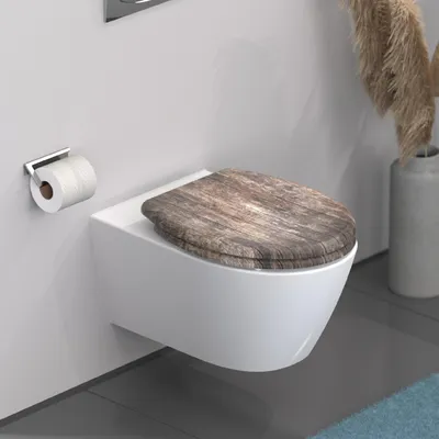 Produktbild von SCHÜTTE WC Sitz OLD WOOD, Duroplast Toilettendeckel mit Absenkautomatik und Schnellverschluss, Klobrille, Toilettensitz