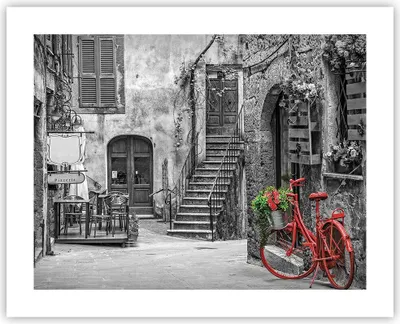Produktbild von Poster - Poster ohne Rahmen - Rot Fahrrad Allee - 50x40 cm - Wand Bild - Wanddeko - Wandbilder - Kunstposter - Wandposter - Bilder - Kunstdruck - Wanddekoration - Wandbild - P2XAA50x40-4410