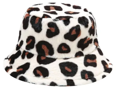 Zdjęcie produktu dla Czapka damska zimowa, pluszowa, wzór leopard, czapka typu "rybaczka", czapka futerkowa, kolor biały