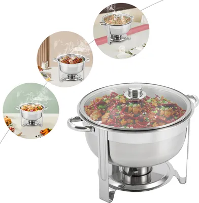 Produktbild von Runder Speisewärmer Kit, Edelstahl Runde Chafing Dish Set, 8,5L Warmhaltebehälter Wärmebehälter Buffet Set