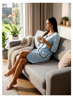 Produktbild von Damen Bademantel Morgenmantel mit Reißverschluss Hausmantel Leicht 3/4 Ärmel, Farbe: Türkis, Größe: 4XL