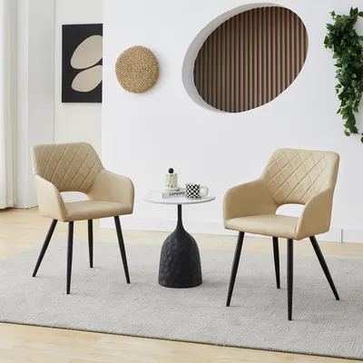 Image de CLIPOP Chaises de salle à manger, set de 2, similicuir, pour salle à manger, bureau, beige