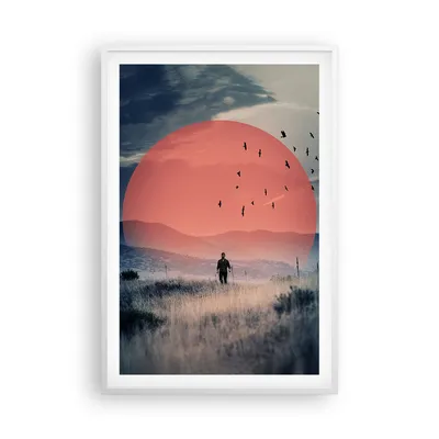 Produktbild von Gerahmtes Poster - Weißer Rahmen - Westen Sonne Landschaft - 61x91,5 cm - Wand Bild - Wanddeko - Wandbilder - Kunstposter - Wandposter - Bilderrahmen - Bilder - Kunstdruck - P2WPA61x91-5163