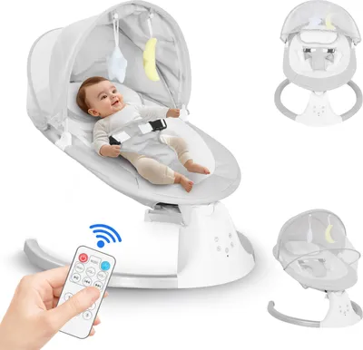 Productafbeelding van Elektrische babywieg met Bluetooth-muziekfunctie, babywieg met 5 schommelstanden, 3 timerinstellingen, speelgoed, grijs