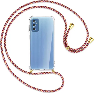Produktbild von Handykette Backcover-Schutzhülle mit Band (Metall goldfarben) für Samsung Galaxy M52 5G (M526) - weinrot/gelb/grau
