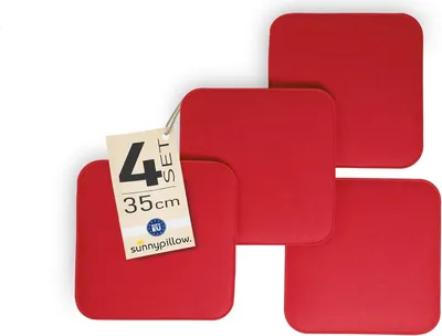 Produktbild von sunnypillow 4er Set Stuhlkissen aus Filz quadratisch 35x35 cm | gemütliche Filzkissen für Bank und Stuhl | Indoor/Outdoor | Sitzkissen Sitzauflage | Rot |