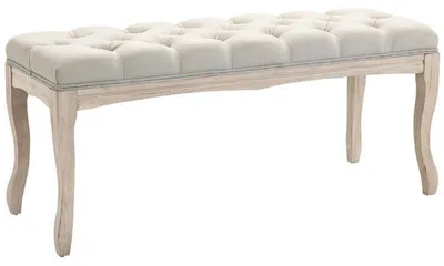 Produktbild von Polsterbank mit Stauraum - 110x40x48 cm - Beige, Leinen und Gummiholz - Vintage-Stil