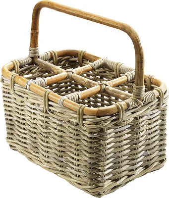 Produktbild von Kobolo Flaschenkorb Flaschenträger Korb Trage Flaschenkorb Getränkehalter Bottle Bag Fach Wiederverwendbar Halter für 6 Flaschen-grau-Rattan Kubu
