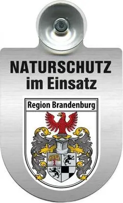 Produktbild von Einsatzschild mit Saugnapf - Naturschutz im Einsatz - incl. Regionenwappen 393826 Color - Region Brandenburg