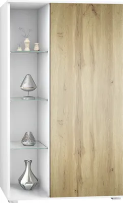 Produktbild von Vladon Vitrine Davos, Germany, Standvitrine mit 3 Glasböden und 8 Fächer, Weiß matt/Eiche Wotan (71,5 x 134 x 35 cm)