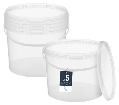 Produktbild von BenBow Eimer mit Deckel 10L x5 Transparent - lebensmittelecht, stabil, luftdicht, auslaufsicher, geruchsneutral - Plastikeimer mit Henkel - leer