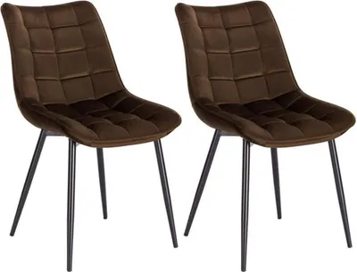 Productafbeelding van Happyment Luxe Eetkamerstoelen – Fluweel, bruin bordeaux – Kuipstoel – Woonkamer- en keukenstoel – Set van 2