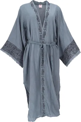 Produktbild von Baumwollkimono, Oversize Kimono Mantel, Natürlicher Boho Kimono - Taubenblau, Damen, Baumwolle, Kimono