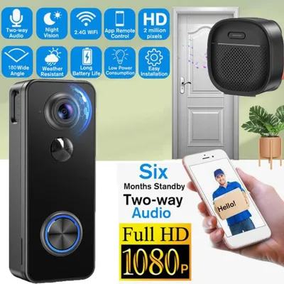 Produktbild von WLAN Video Türklingel mit Kamera, 2K-HD-funkklingel mit Kamera, 2.4GHz WLAN, Nachtsicht, PIR Bewegungserkennung
