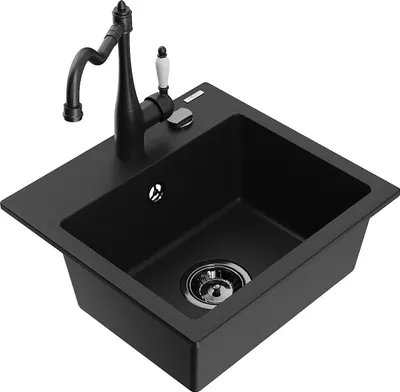 Produktbild von Mexen Milo 1-Becken-Granit-Spüle mit Mischbatterie Carla, Schwarz - 6505-77-670700-70-B