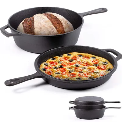 Produktbild von Chefarone® Gusseisen Topf mit Griff 2IN1 - Brotbackform mit Deckel 3L - Bräter mit Deckel Backofengeeignet - Gusseisen Topf Brot Backen zu Hause - Brottopf zum Backen - Cast Iron Pan