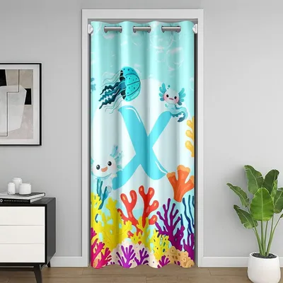 Obrázek produktu pro Závěs na dveře Axolotl, 86x203 cm, modrá, termoizolační závěs, dětský pokoj, clona do místnosti