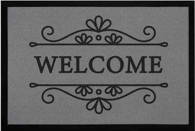 Produktbild von Fußmatte Welcome Willkommen Bordüre Aufschrift Aufdruck rutschfest & waschbar Moonworks® schwarz 60x40cm