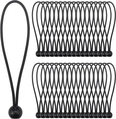 Produktbild von Packung mit 35 Stück 20 cm Gummibändern mit Kugel, langlebige tragbare Planenspanner mit Kugel, Gummibänder mit Kugel für Planen, Pavillons, Zelte, Camping, schwarz