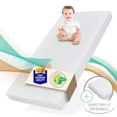 Produktbild von Prateľný poťah pre deti 10 cm vysoký, certifikát eco5 Obojstranný matrac Matrac s priliehavým prestieradlom, do detskej postieľky a kolísky, 60x120 cm