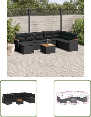 Produktbild von The Living Store 9-tlg. Garten-Sofagarnitur mit Kissen Schwarz Poly Rattan