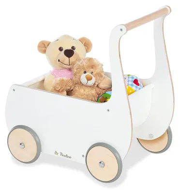 Puppenwagen aus massivem Birkenholz, weiß, 46x34x50 cm