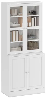 Image de HOMCOM Bibliothèque vitrine, buffet salon, meuble de rangement avec 2 portes verre, 2 portes bois, 4 étagères réglables, pour salon, bureau, chambre, blanc
