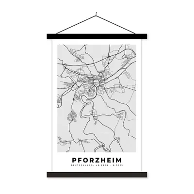 Produktbild von MuchoWow® Textilposter Deutschland - Karte - Stadtplan - Pforzheim 60x90 cm mit schwarzem Rahmen - Poster Wohnzimmer