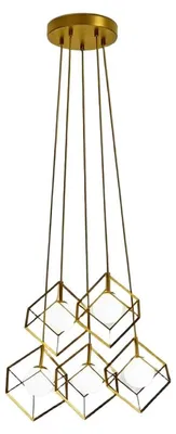 Immagine prodotto di Sospensione in metallo oro opaco con diffusore sferico in vetro bianco, diametro 55 cm, 5xG9 max 28W, stile moderno ed elegante - Perenz