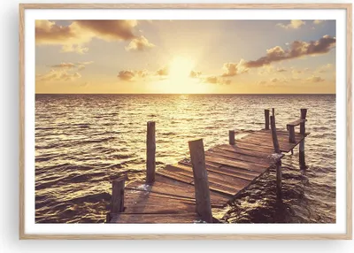 Produktbild von Gerahmtes Poster - Rahmen in heller Eiche - Brücke Sonne Ozean - 100x70 cm - Wand Bild - Wanddeko - Wandbilder - Wandposter - Bilderrahmen - Bilder - Kunstdruck - Wandbild - P2NAA100x70-4168