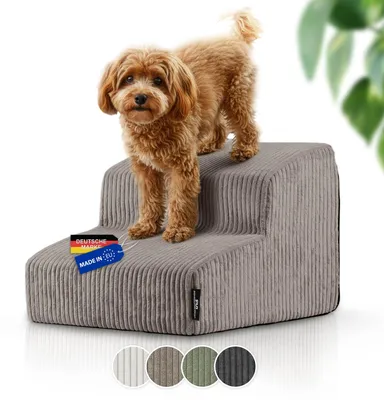 Produktbild von Rohrschneider Hundetreppe kleine Hunde |  EU | Haustiertreppe mit rutschfester Unterseite | Katzentreppe mit waschbarem Cordbezug | Hunderampe mit Schaumstofffüllung | 39 x 41 x 30 cm, Farbe:taupe