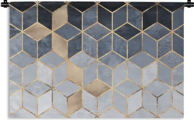 Produktbild von MuchoWow® Wandteppich Wandbehang Würfel - Gold - Muster 120x80 cm Tapisserie Dekoration Wandtuch - Wanddekorationen - Wandtücher