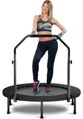 Produktbild von Fitness-Trampolin 101cm Schwarz mit klappbarem Design, 36 Federn, N-förmigem höhenverstellbarem Griff und 6 Standbeinen, ideal für Erwachsene zu Hause