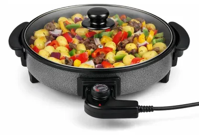 Obrázok produktu pre alpina Fritovacia panvica XXL Ø 42 cm Multifunkčná panvica 1500 W - nepriľnavá panvica - panvica s povrchovou úpravou - elektrická a univerzálna panvica - s nastaviteľným termostatom - kovová - čierna
