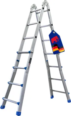 Produktbild von Sprossen-Mehrzweckleiter APOLLO | 3-in-1 Aluminiumleiter | 4x4 Sprossen | bis zu 3,7 m Höhe | 150 kg Traglast | Silber | Treppenleiter, Stehleiter, Anlegeleiter