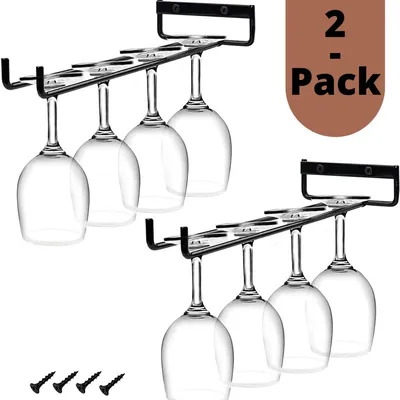 Produktbild von Weinglashalter Wand 2er-Set Weinglas Regal & Gläserhalter Schwarz (8 Gläser)