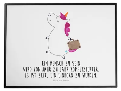 Produktbild von Mr. & Mrs. Panda Schreibunterlage Einhorn Koffer - Weiß - Geschenk, Unicorn, Tischunterlage, Lustig, tischmatten, tischauflage, schreibtischunterlagen, Gepäck, Reise