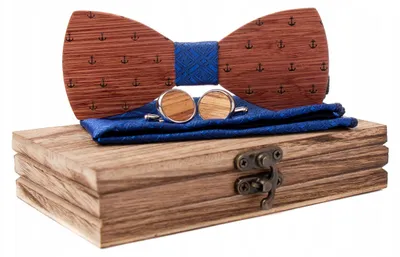 Produktbild von Holzfliege Einstecktuch Set Elegant Blau Geschenk für Ihn