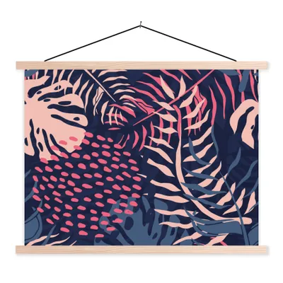 Produktbild von MuchoWow® Textilposter Blätter - Tropisch - Muster - Mädchen - Kinder - Rosa - Mädchen 60x45 cm mit holzfarbenen Rahmen - Bild