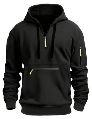 Immagine prodotto di Elzusha - Felpa con cappuccio - Uomo - Pile - Chiusura con zip - Tasca a marsupio - Tasche multifunzionali - Calda e antivento - Felpa con cappuccio