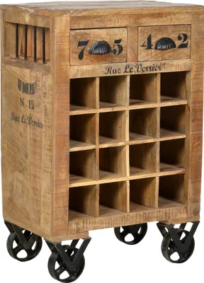 Produktbild von SIT Möbel Wein-Kommode auf Rollen | Ablage für 16 Flaschen | 2 Schubladen | Mangoholz natur | Beschläge antikschwarz | B 55 x T 35 x H 85 cm | 01937-04 | Serie RUSTIC