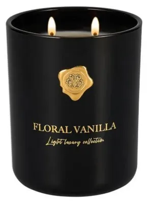 Productafbeelding van Geurkaars in glas, zwart, bloemig-vanille aroma, 470g, brandduur 90 uur, met 2 lonten
