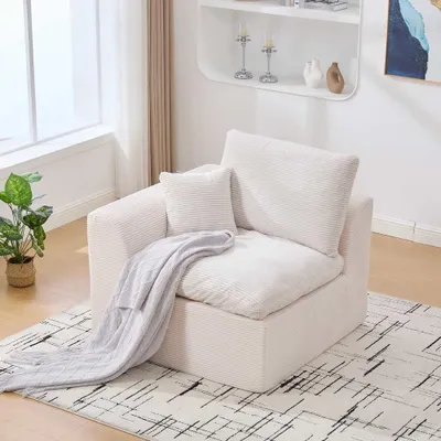 Obrázok produktu pre AIORBER Design Jednomiestna pohovka Kordové kreslo Moderná čalúnená pohovka s vankúšmi Mäkké kreslo do obývačky a spálne bez montáže 101x102 cm Béžová