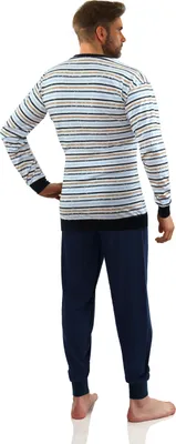 Produktbild von Sesto Senso Herren Baumwoll Pyjama Set - Bequeme Langarm Schlafanzug mit V-Ausschnitt, Atmungsaktiv, Ideal für Herbst/Winter, Vielseitig als Hausanzug, Mehrfarbig, Hergestellt in Polen M