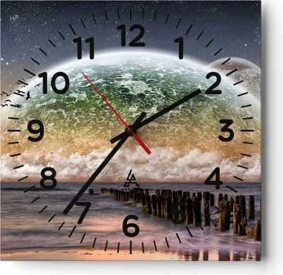 Produktbild von Wanduhr - Quadrat - Glasuhr - Abstraktion Planet Erde Globus - 40x40cm - Schleichendes Uhrwerk - Lautlos - zum Aufhängen bereit - Dekoration Modern - Wanddekoration aus Glas - C4AC40x40-0353