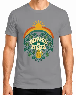 Produktbild von Hopfen & Herz Bierliebe Maßkrug Volksfest Trachtenshirt Lederhose Herren T-Shirt, Grau, 3XL