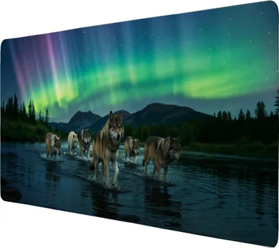 Produktbild von Wölfe im Nordlicht Schreibtischunterlage 69x31cm XXL Mauspad