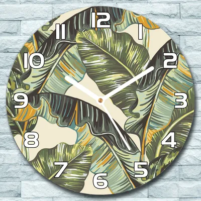 Produktbild von Wanduhr aus Glas Rund fi 30 Palmblätter Quarz Deko Schlafzimmer Büro